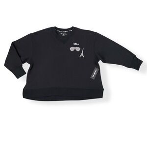 Karl Lagerfeld Sweatshirt Women 1X Black Long Sleeve Embellished Rhinestone NWT
